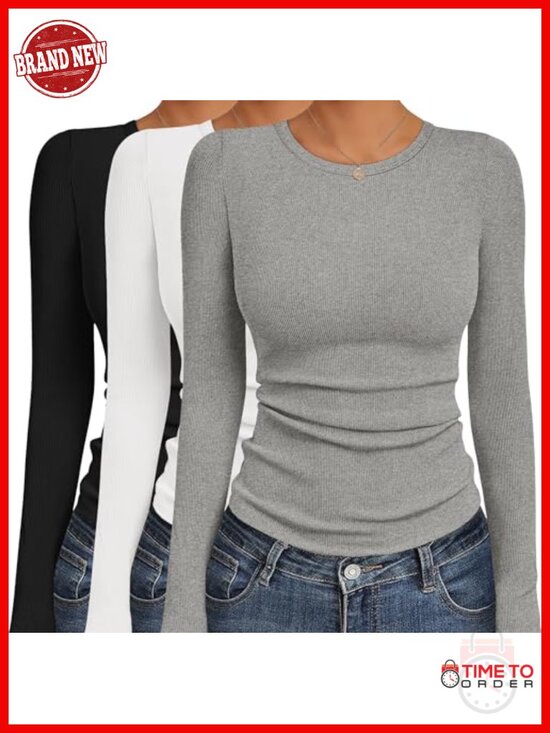 Other - 3 Pack Women's Long Sleeve Ribbed Crew Neck Fitted Tops Thermal Undershirts